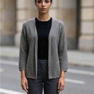 Ellen Tracy Gray Open-Front Cardigan with V-Neck